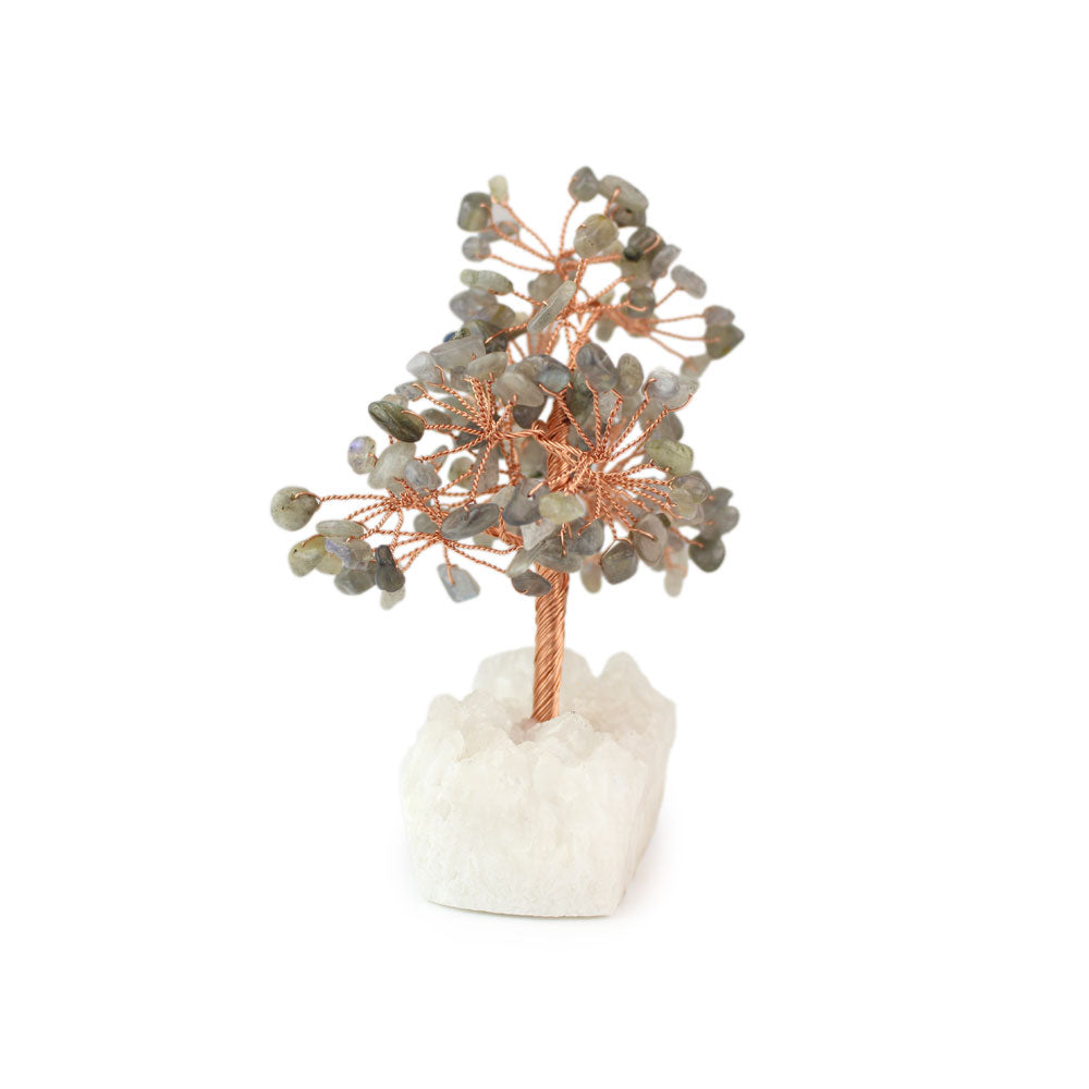 Labradorite Copper Tree on White Crystal Base