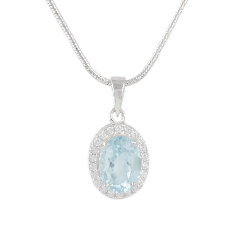 Oval Blue Topaz in Sterling Silver Pendant