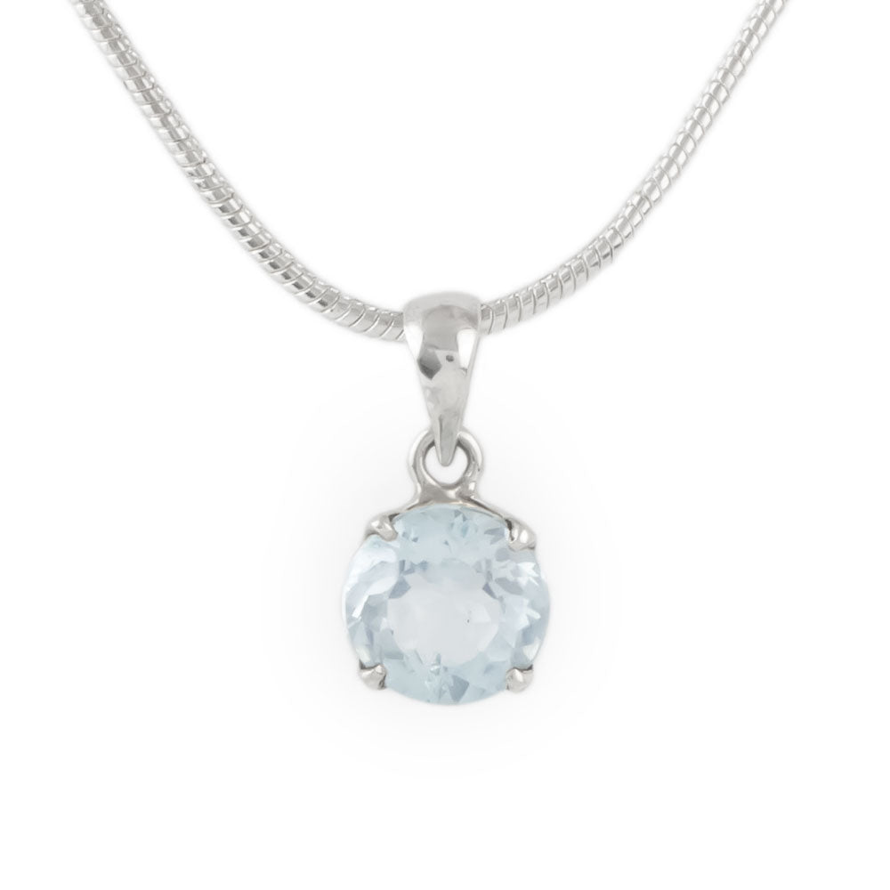 Round Blue Topaz in Sterling Silver Pendant