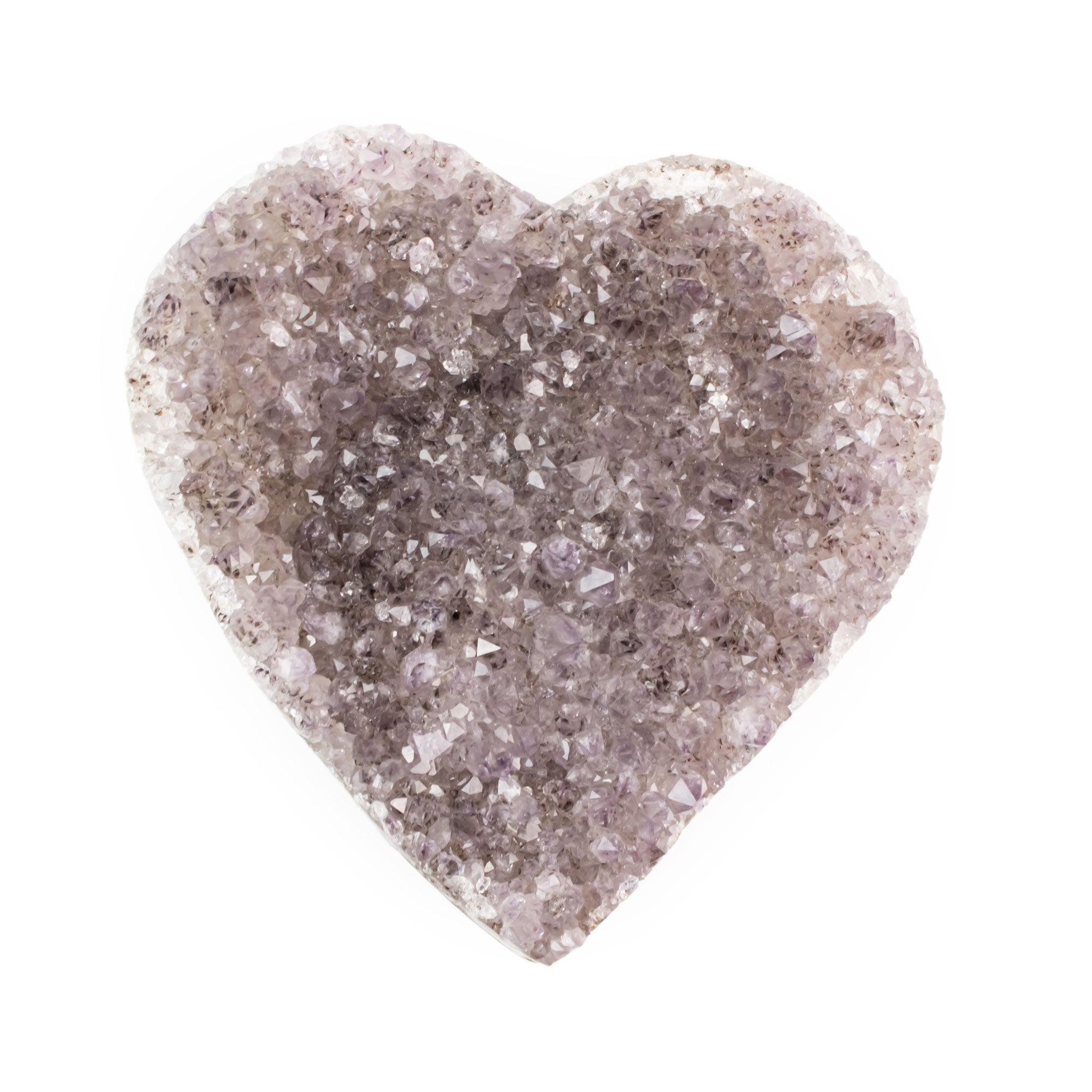 Front view of small Amethyst Gemstone Heart showing exposed purple crystal face.