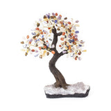 Oversized Chakra bonsai tree with tumbled gemstones on amethyst base for luxury crystal décor and meditation.