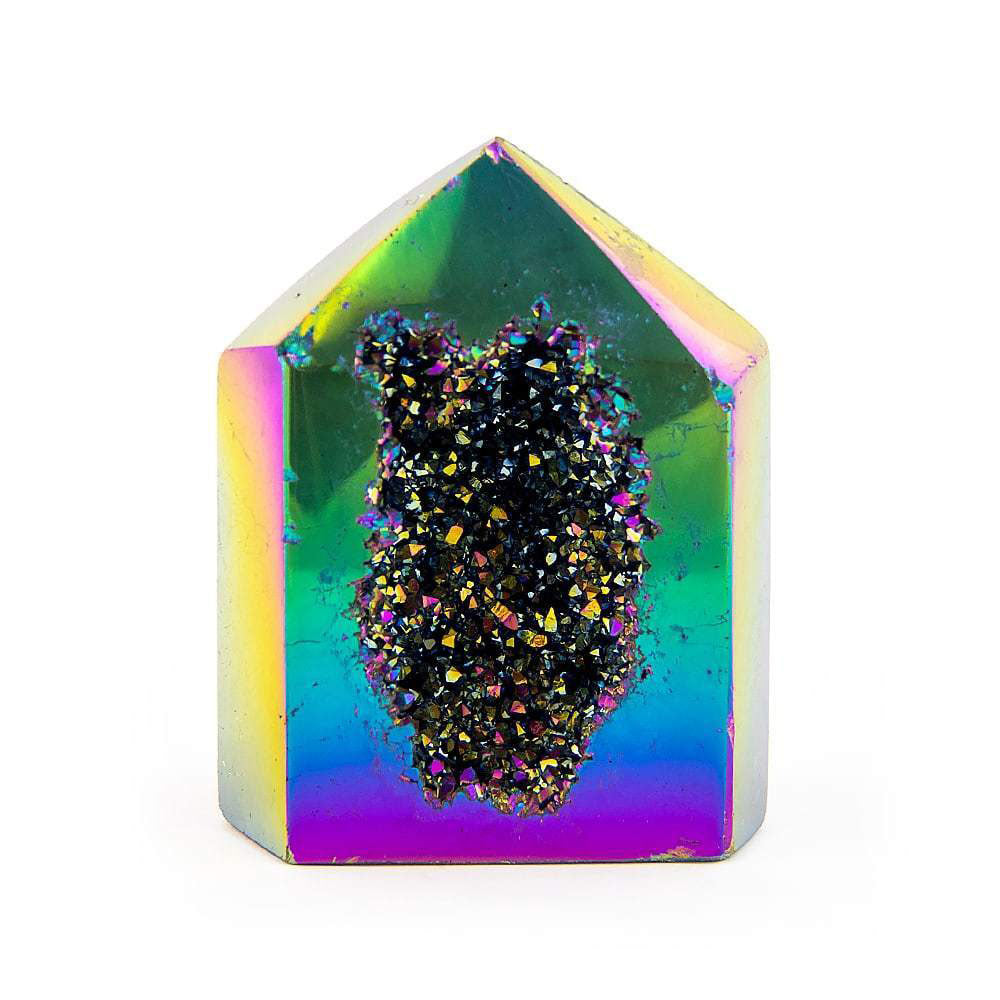 Rainbow Titanium Point, front view highlighting metallic sheen and crystal tip.