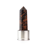Red jasper attachment for Laterra Gemstone Water Bottle, polished crystal point in metal base on white background.