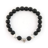 Matte Onyx Bracelet with White Howlite & Lion Head