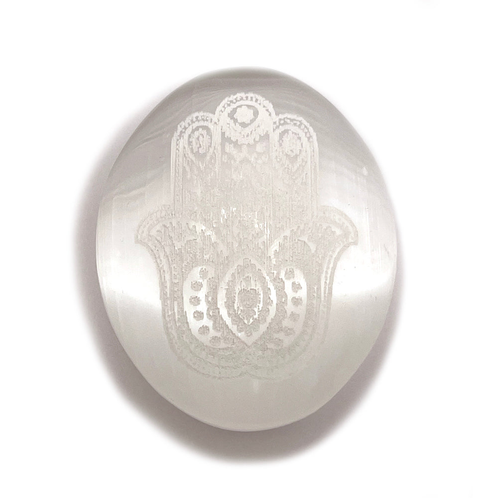 Selenite Oval Hamsa Stone | Shop Laterra Gems