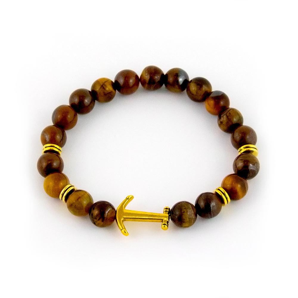 Tiger Eye Bracelet with Gold Anchor
