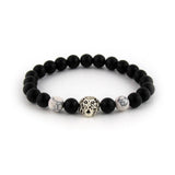 Matte Onyx Bracelet with White Howlite & Lion Head