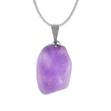 Front view of Amethyst Stone Pendant showing tumbled purple amethyst crystal on chain.