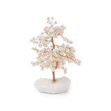 Front view highlighting the natural white crystal base and wirework details of the Pearl Copper Tree.