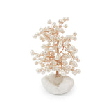 Pearl Copper Tree on White Crystal Base showing copper branches with pearl accents.