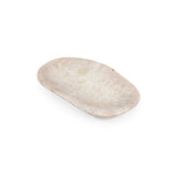 Angled view of large polished pink amethyst bowl with natural stone color and texture.