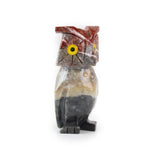 Soapstone owl figurine showing left angle highlighting carved details.