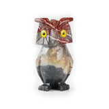 Front view of soapstone figurine carved into a small owl for decorative use.