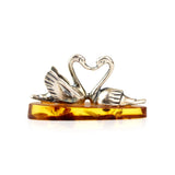 Sterling Silver Swans on Amber