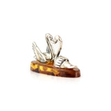 Sterling Silver Swans on Amber