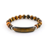 Tiger eye beaded bracelet with curved tiger eye bar centerpiece.