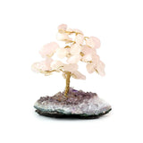 Soft Pink Rose Quartz Tree on Mixed Gems - Gemstone Tree of Life Decor for Home Energy, Desk Display and Crystal Gifting