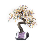 Luxury 4XL Chakra bonsai tree on raw amethyst base, premium décor for chakra balance and spiritual energy flow.