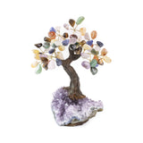 Medium Chakra crystal bonsai tree with polished stones wired to amethyst base.