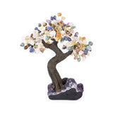 Extra-large Chakra bonsai tree rooted in raw amethyst base for balance, harmony, and décor.