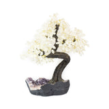 Luxury 3XL Crystal Quartz bonsai tree on raw amethyst base, premium crystal décor for abundance and healing.