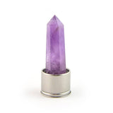 Amethyst crystal attachment for Gemini Laterra Gemstone Water Bottle, front view on white background.