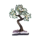 Luxury 2XL green quartz bonsai tree on raw amethyst base, premium crystal décor for prosperity and balance.