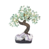 Extra-large green quartz bonsai tree rooted in raw amethyst base for healing, abundance, and décor.