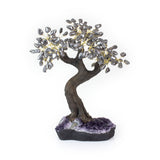 Extra-large hematite bonsai tree rooted in raw amethyst base for grounding, focus, and décor.
