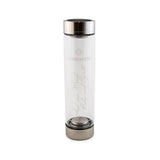 Laterra Gemstone Water Bottle front view showing logo and clear glass body on white background.