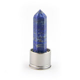 Lapis lazuli crystal attachment for Libra Laterra Gemstone Water Bottle, front view on white background.