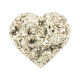 Pyrite Heart Cluster, front view showing glittering pyrite formations in a heart shape.