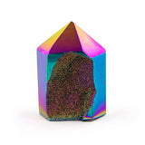 Rainbow Titanium Point, front view showing polished facets and rainbow shimmer.