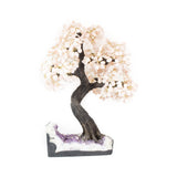 Luxury 4XL Rose Quartz bonsai tree on raw amethyst base, premium décor for love, abundance, and manifestation.