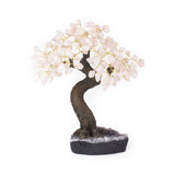 Extra-large Rose Quartz bonsai tree rooted in raw amethyst base for love, harmony, and décor.