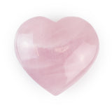 Medium Rose Quartz Heart, polished pink crystal on white background.
