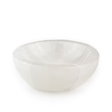 Front view of polished selenite crystal bowl for cleansing and charging crystals.