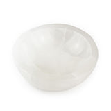 Top view of round selenite bowl used for energy cleansing, charging, and décor.