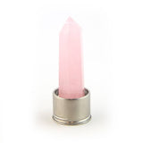 Rose Quartz crystal attachment for Virgo Laterra Gemstone Water Bottle, front view on white background.