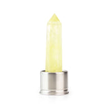 Yellow quartz attachment for Laterra Gemstone Water Bottle, polished crystal point in metal base on white background.