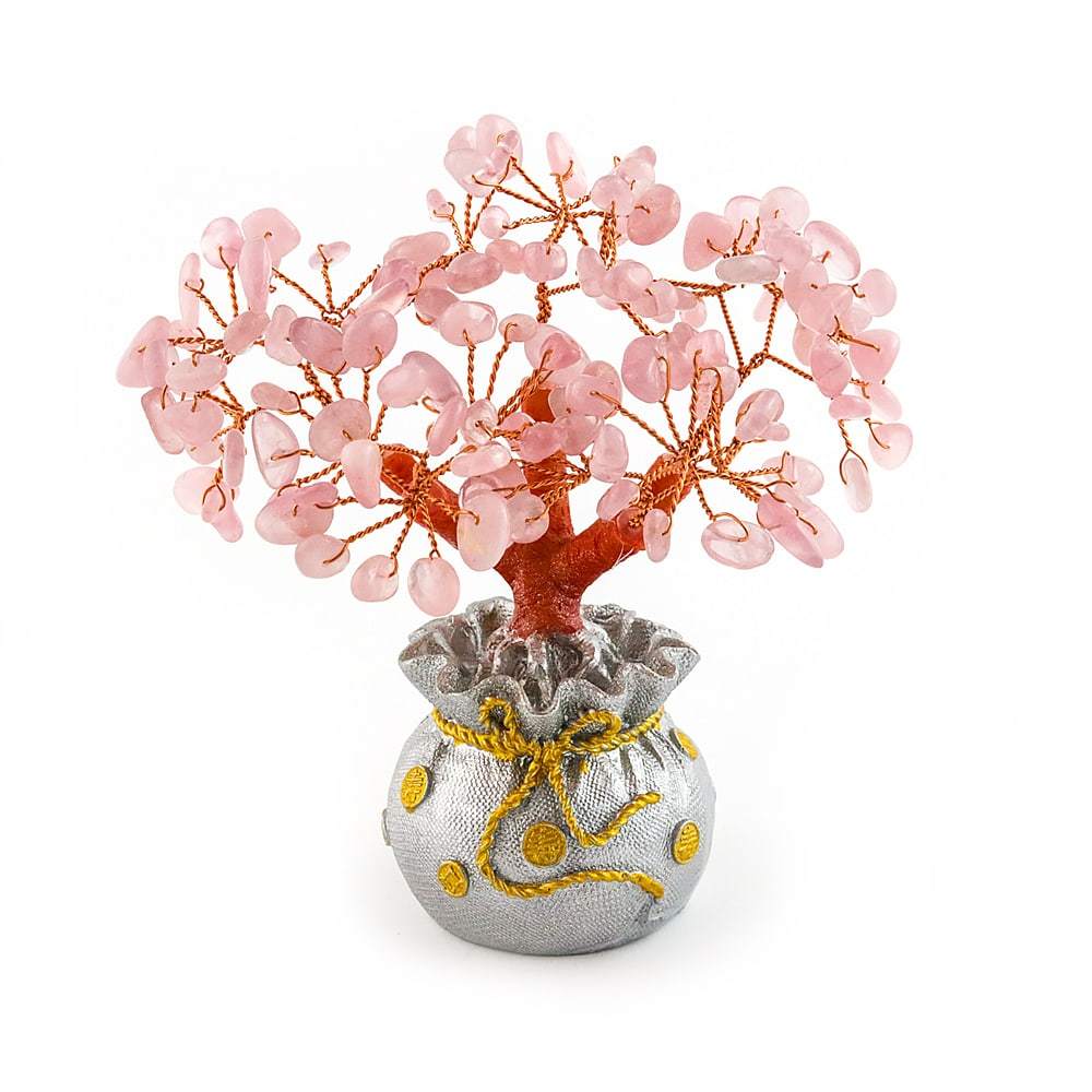 Laterra Gems Rose Quartz Copper Tree in Silver Plated Pot