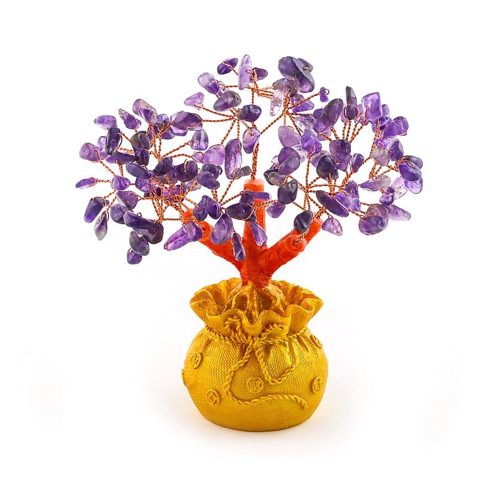 Amethyst Copper Tree In Gold Plated Pot