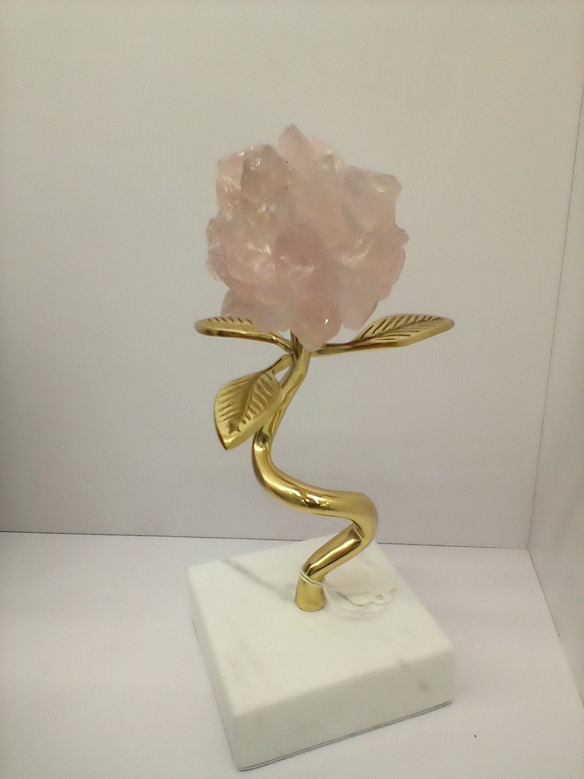 Marble Stand Rose Quartz Flower Gold Plated Small