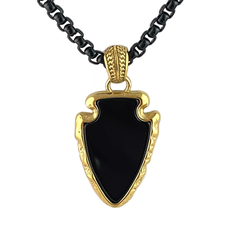 Laterra Gems Black Agate & Gold Stainless Steel Necklace