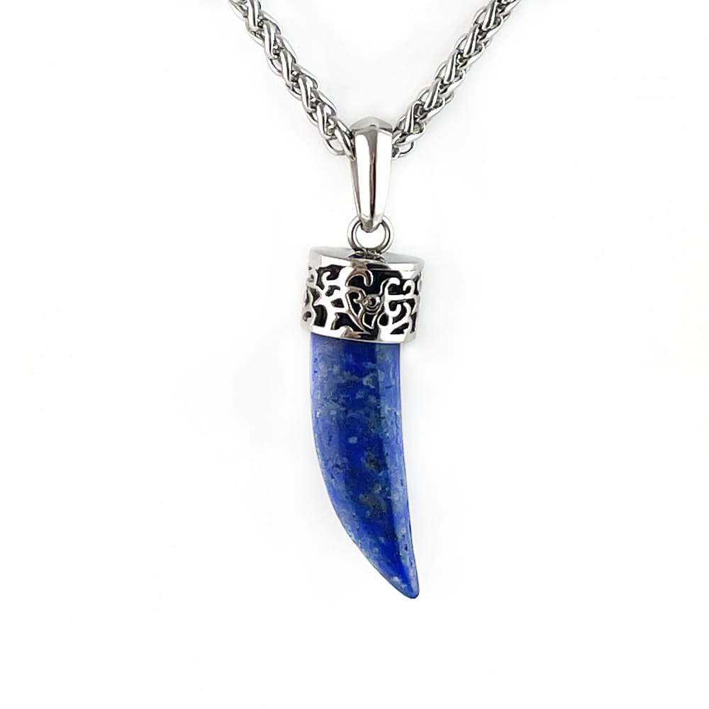 Laterra Gems Blue Lapis Horn Stainless Steel Necklace