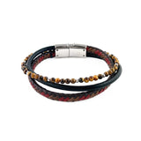 Laterra Gems Tiger Eye Stone And Steel Beads Leather Layered Bracelet