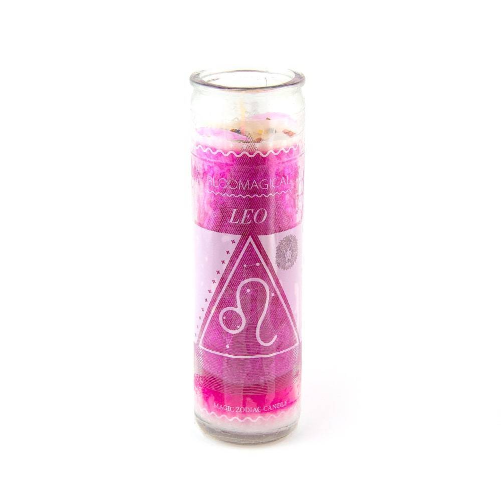 Magic Leo Pink Zodiac Candle w/Crystals